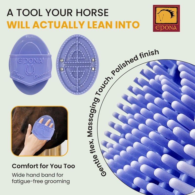 Epona Lavender Flexible Glossy Curry Comb for Horses â€“ Soft, Ergonomic Grooming Brush with Flexible Tines for Deep Cleaning, Massage & Shedding Care - Image 3